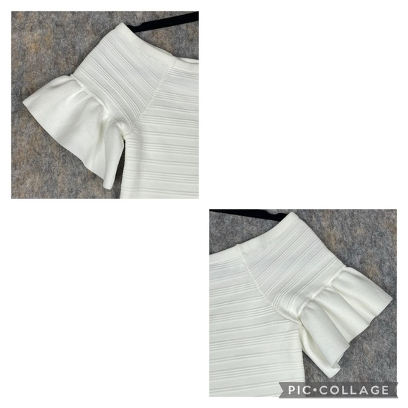 Ted Baker Misteey Bardot Frill Sleeve Off Shoulder Fitted Flattering Top US Sz 8 - Picture 4 of 13